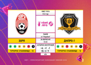 Матч 8-го туру VBET Ліги «Зоря» — «Дніпро-1»: статистичне прев’ю