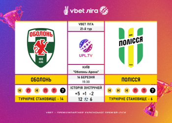 Матч 21-го туру VBET Ліги «Оболонь» —  «Полісся»: статистичне прев’ю