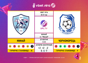 Матч 26-го туру VBET Ліги «Минай» — «Чорноморець»: статистичне прев’ю