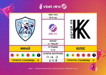 Матч 29-го туру VBET Ліги «Минай» — «Колос»: статистичне прев’ю