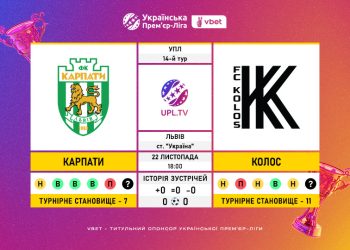 Матч 14-го туру VBET Української Прем’єр-Ліги «Карпати» — «Колос»: статистичне прев’ю